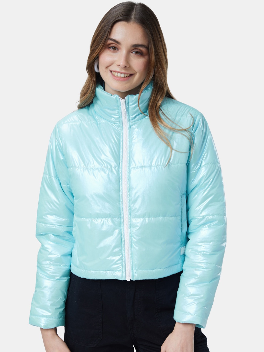 

The Souled Store Women Crop Puffer Jacket, Turquoise blue