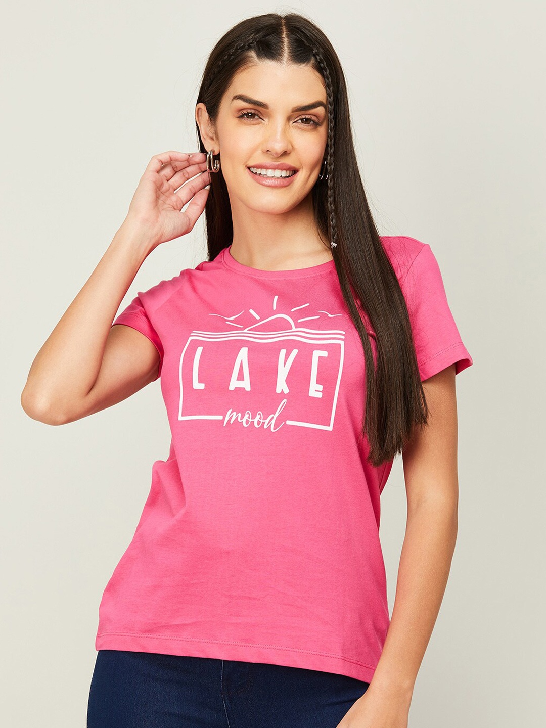

Fame Forever by Lifestyle Women Typography Pure Cotton Printed T-shirt, Pink