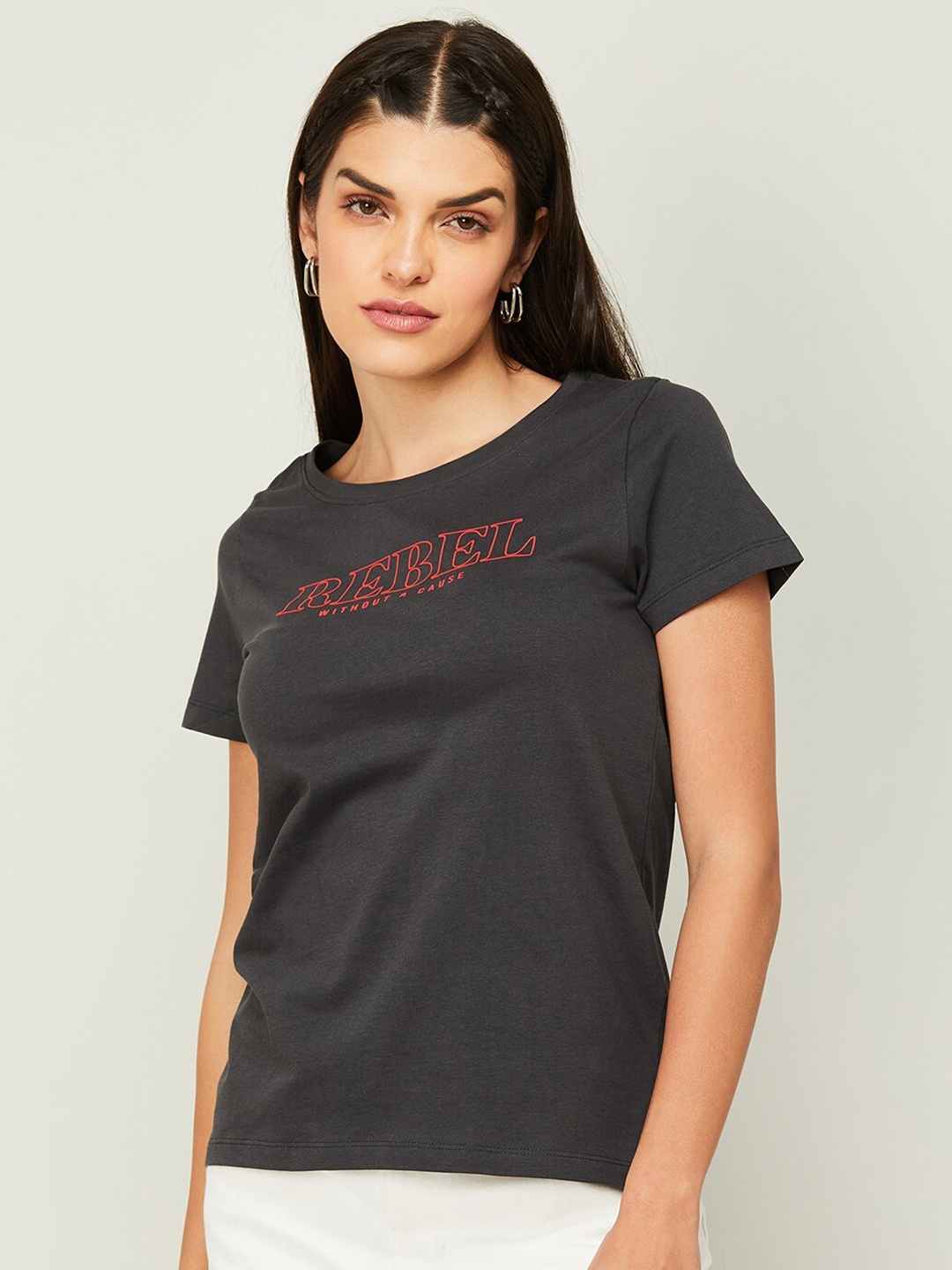 

Fame Forever by Lifestyle Women Pure Cotton Typography T-shirt, Grey
