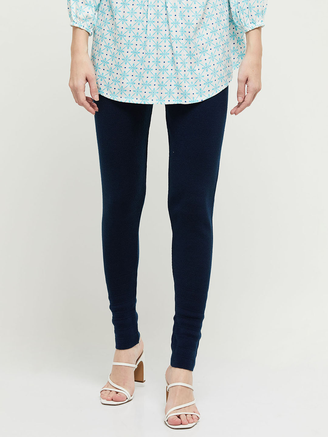 

max Flexible Comfort-Fit Churidar-Length Acrylic Leggings, Blue