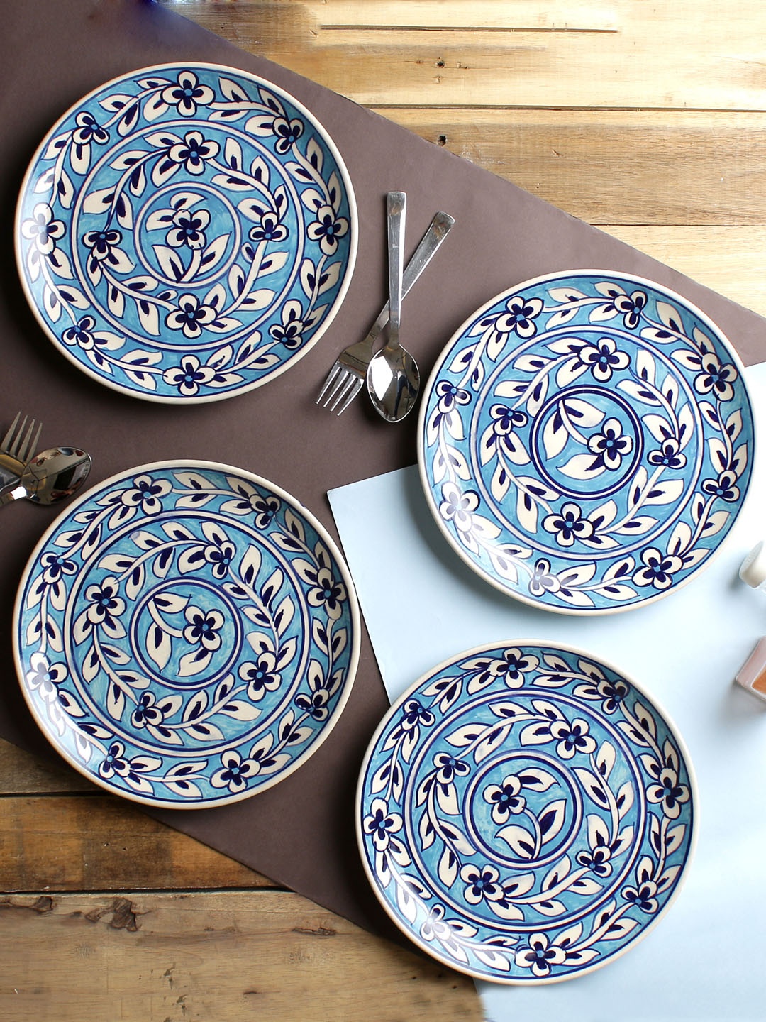 

MIAH Decor Blue Set of 4 Hand-Painted Ceramic Dinner Plates