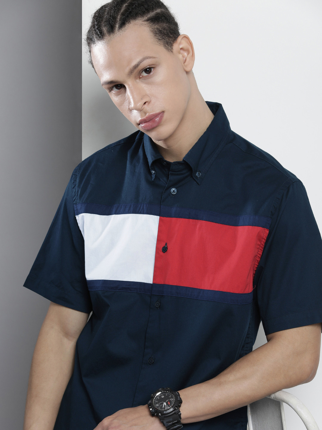 

Tommy Hilfiger Men Colourblocked Pure Cotton Casual Shirt, Blue