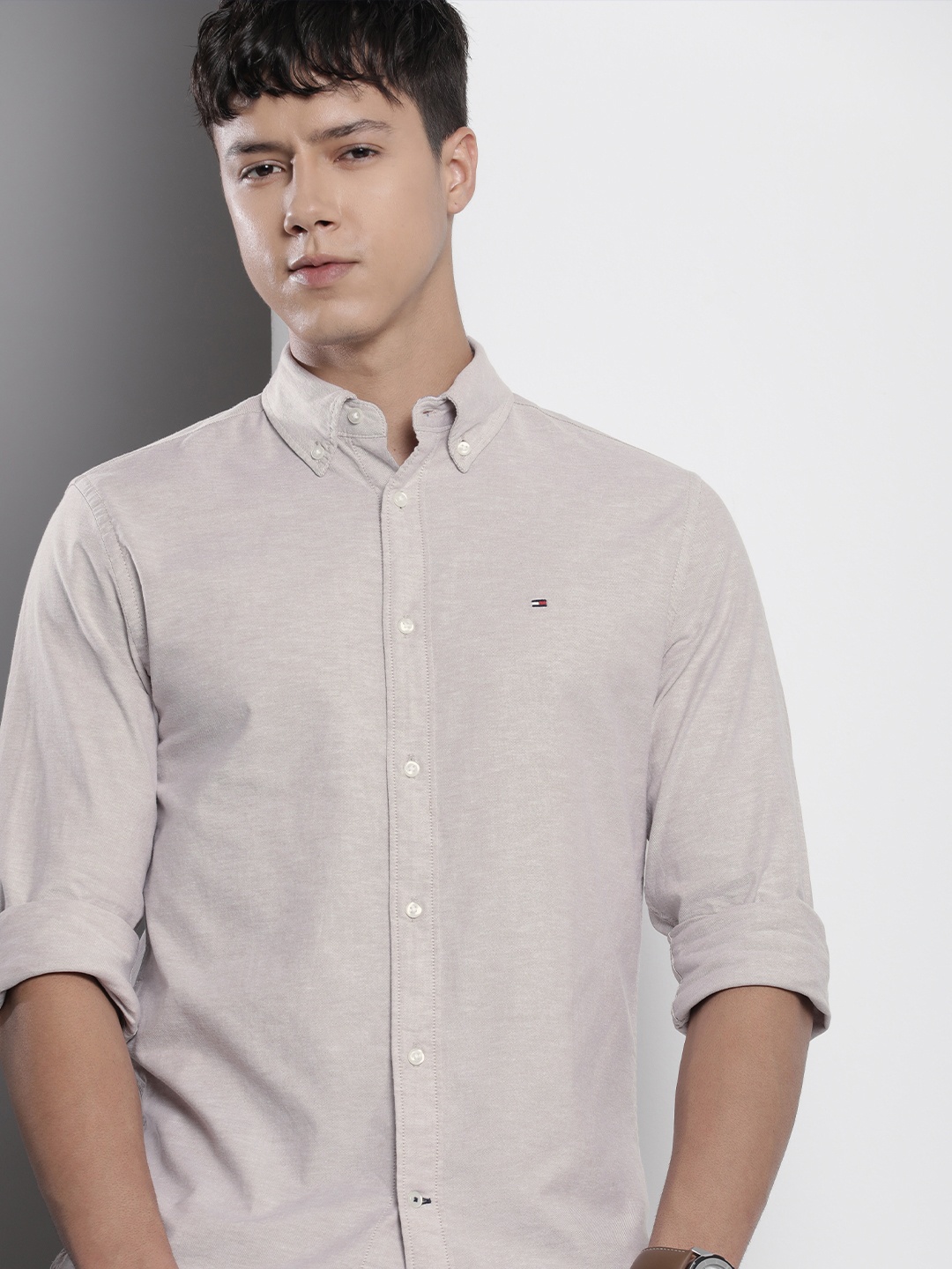 

Tommy Hilfiger Men Button-Down Collar Casual Shirt, Beige