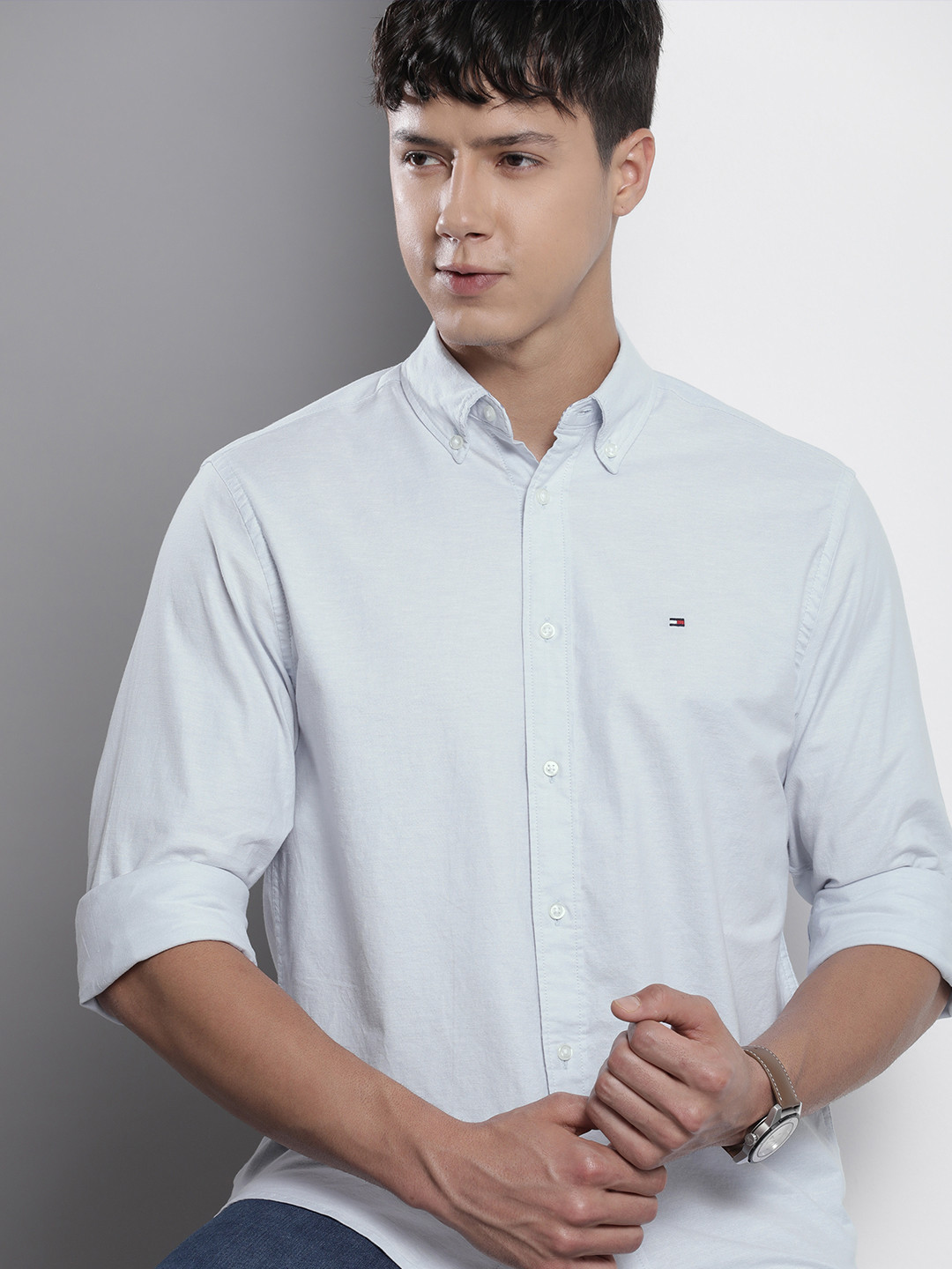 

Tommy Hilfiger Men Button-Down Collar Casual Shirt, Blue
