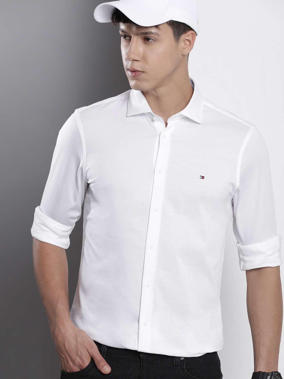 

Tommy Hilfiger Men Slim Fit Pure Cotton Casual Shirt, White