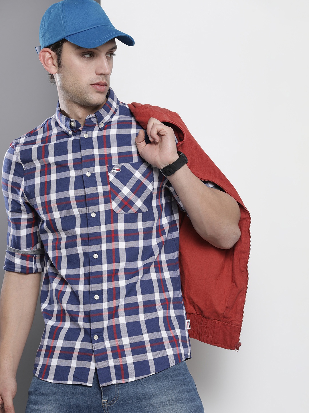 

Tommy Hilfiger Men Tartan Checked Pure Cotton Casual Shirt, Blue