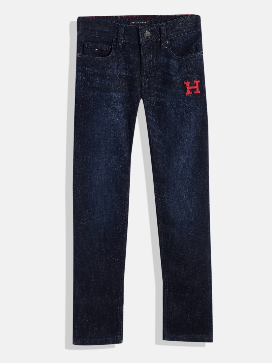 

Tommy Hilfiger Boys Slim Fit Light Fade Embroidered Sustainable Stretchable Jeans, Blue