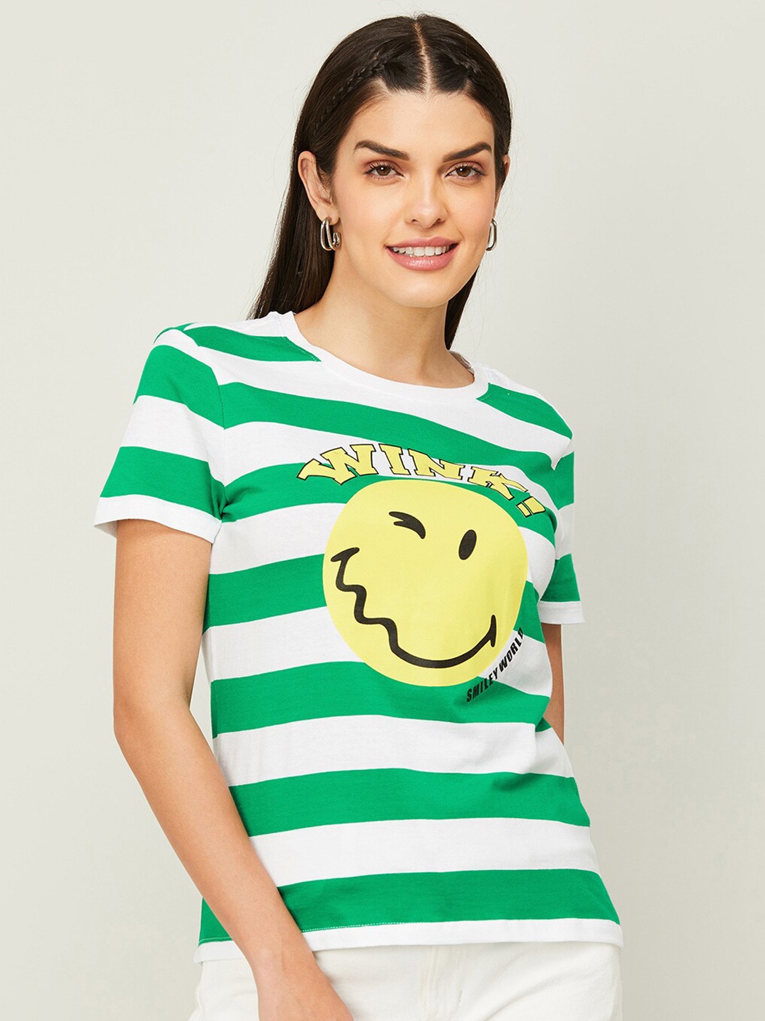 

SmileyWorld Striped Pure Cotton Top, White