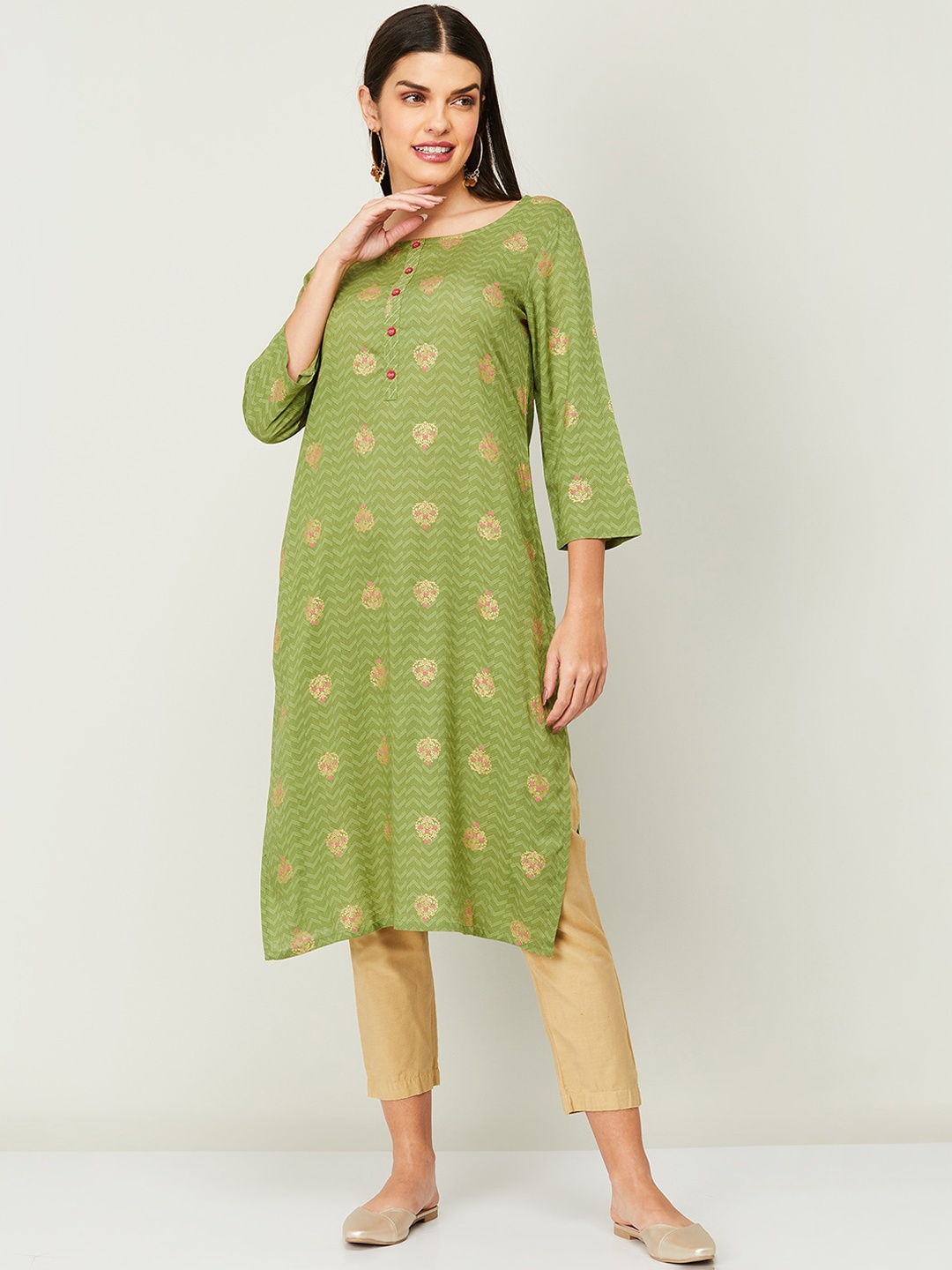 

Melange by Lifestyle Ethnic Motifs Printed Kurta, Green