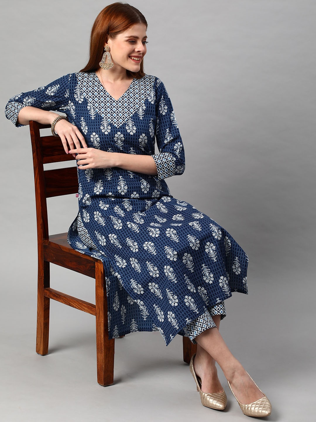 

KALINI Women Ethnic Motifs Printed Kurta with Trousers, Blue