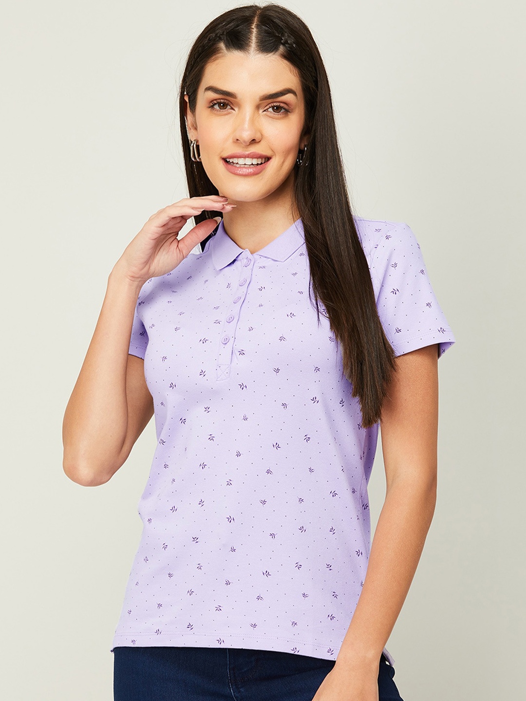 

CODE by Lifestyle Conversational Printed Shirt Style Top, Purple