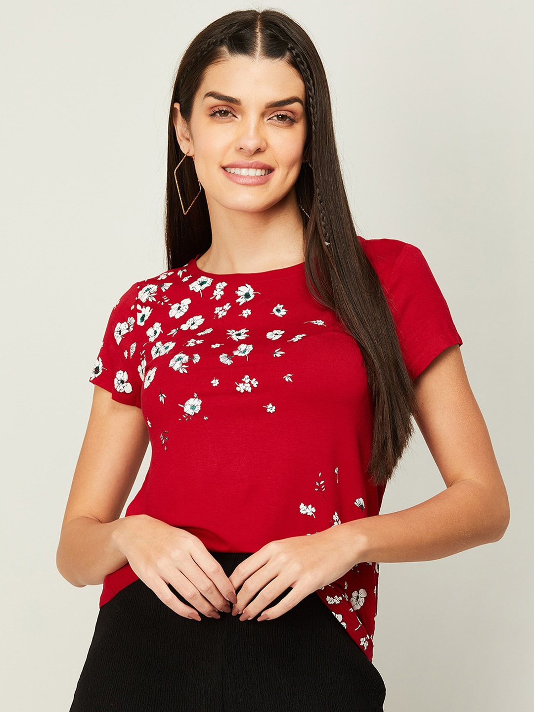 

Fame Forever by Lifestyle Women Floral Printed Slim Fit T-shirt, Red