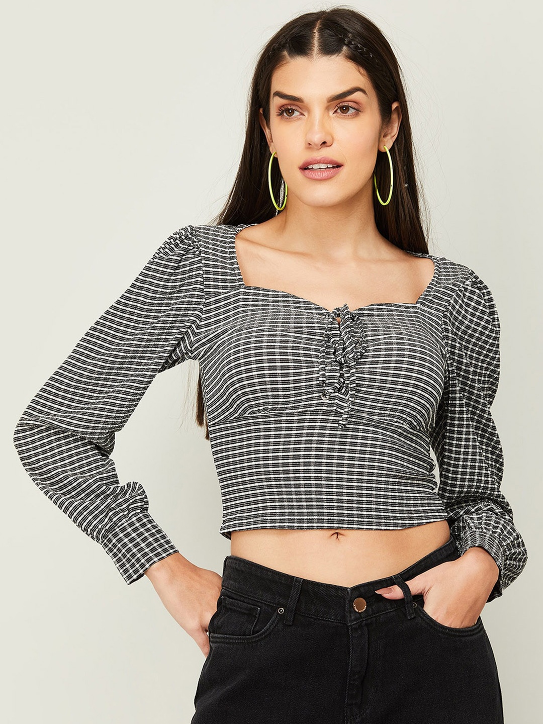 

Ginger by Lifestyle Checked Crop Top, Black