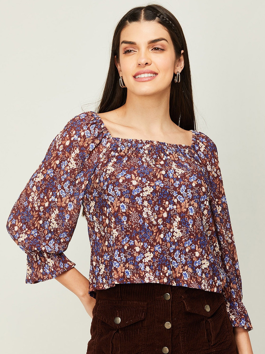 

Ginger by Lifestyle Floral Printed Bell Sleeves Top, Purple