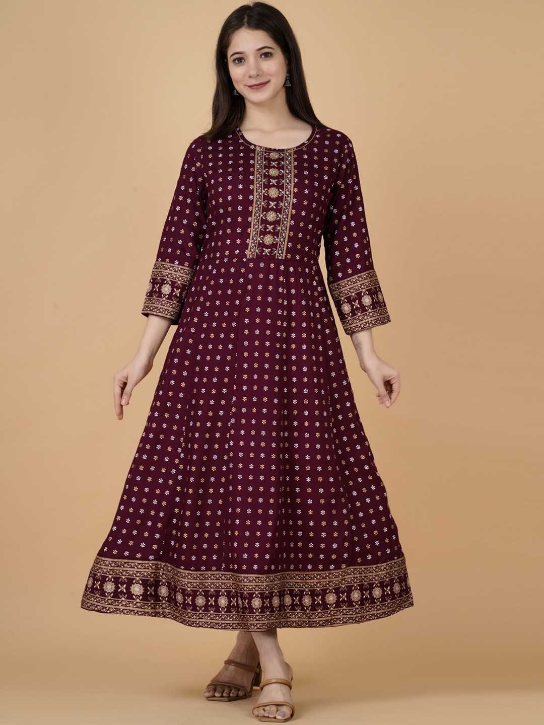 

KALINI Ethnic Motifs Printed Anarkali Kurta, Purple