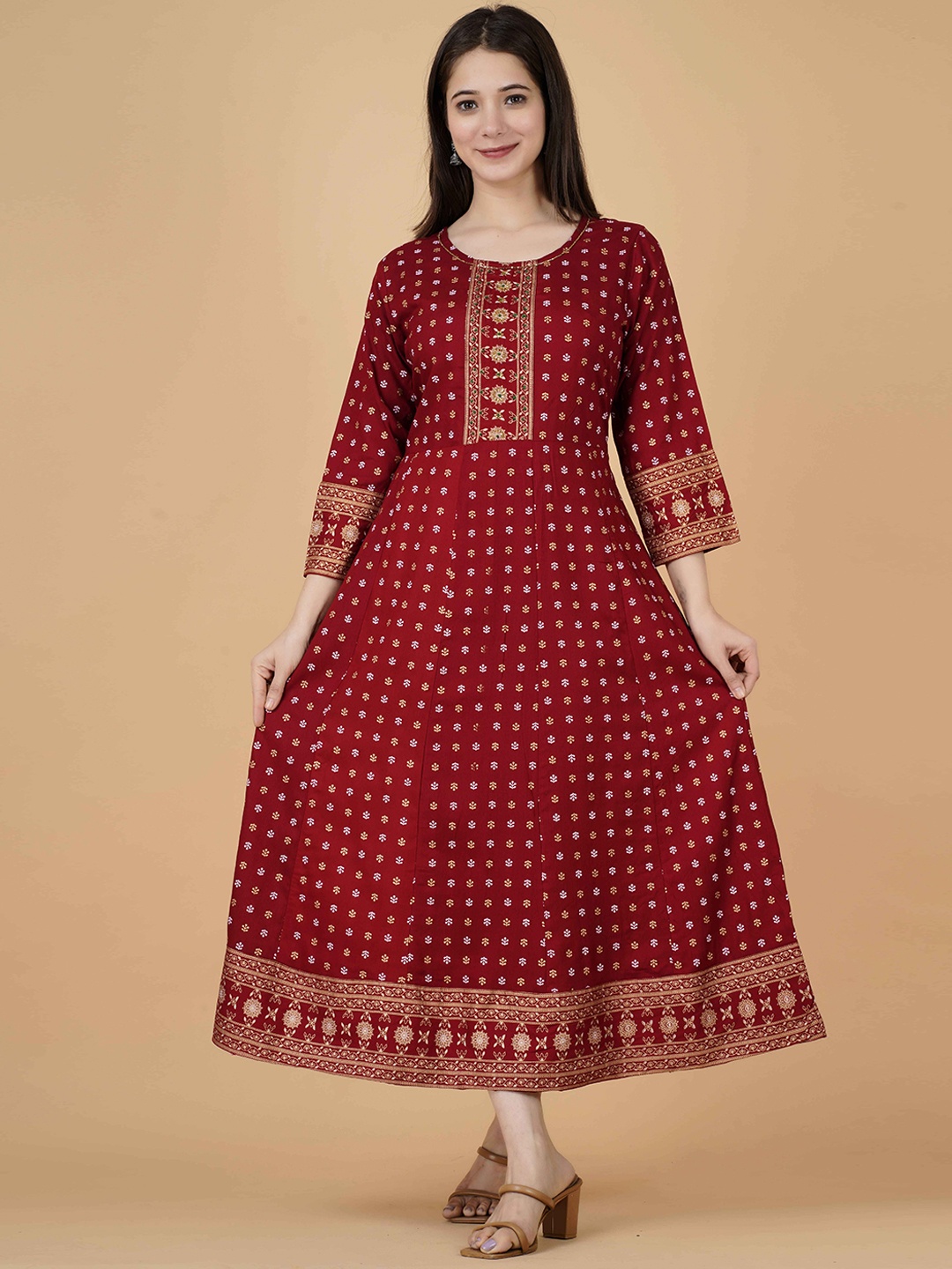 

KALINI Ethnic Motifs Printed Anarkali Kurta, Red