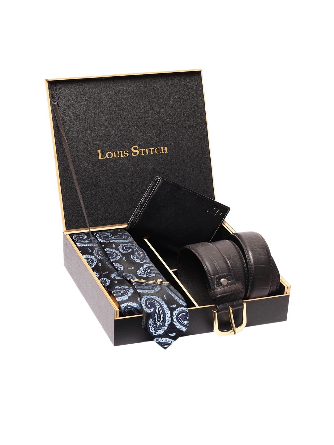 

LOUIS STITCH Men Leather Accessory Gift Set, Black