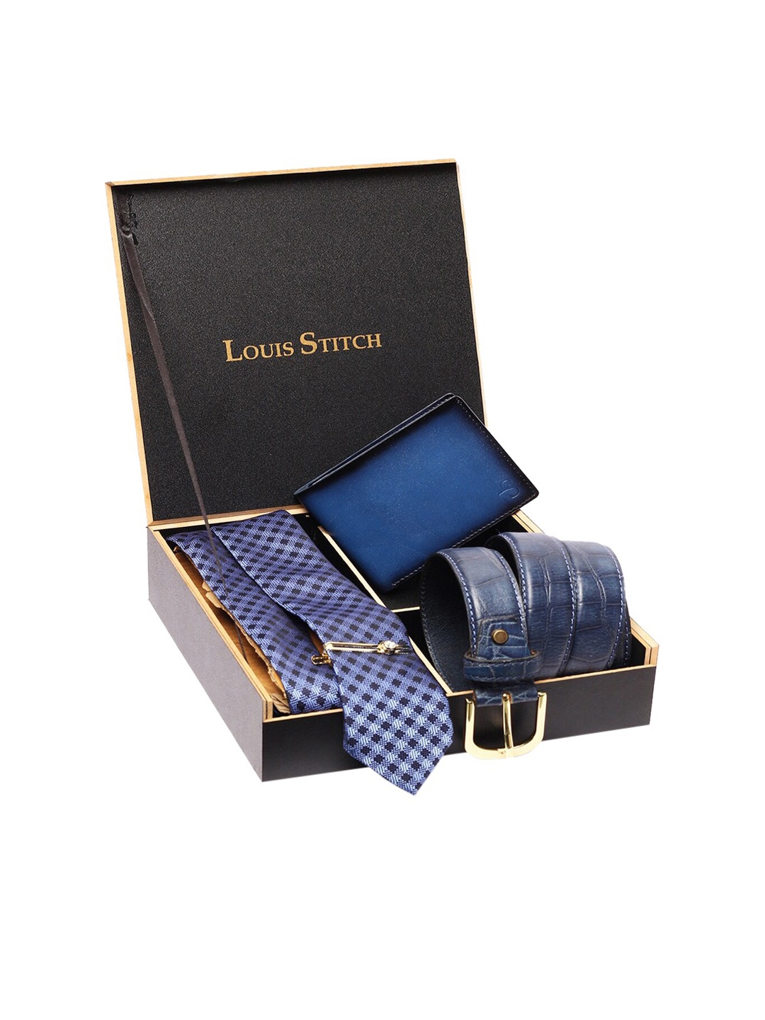 

LOUIS STITCH Men Printed Genuine Leather Accessory Gift Set, Blue