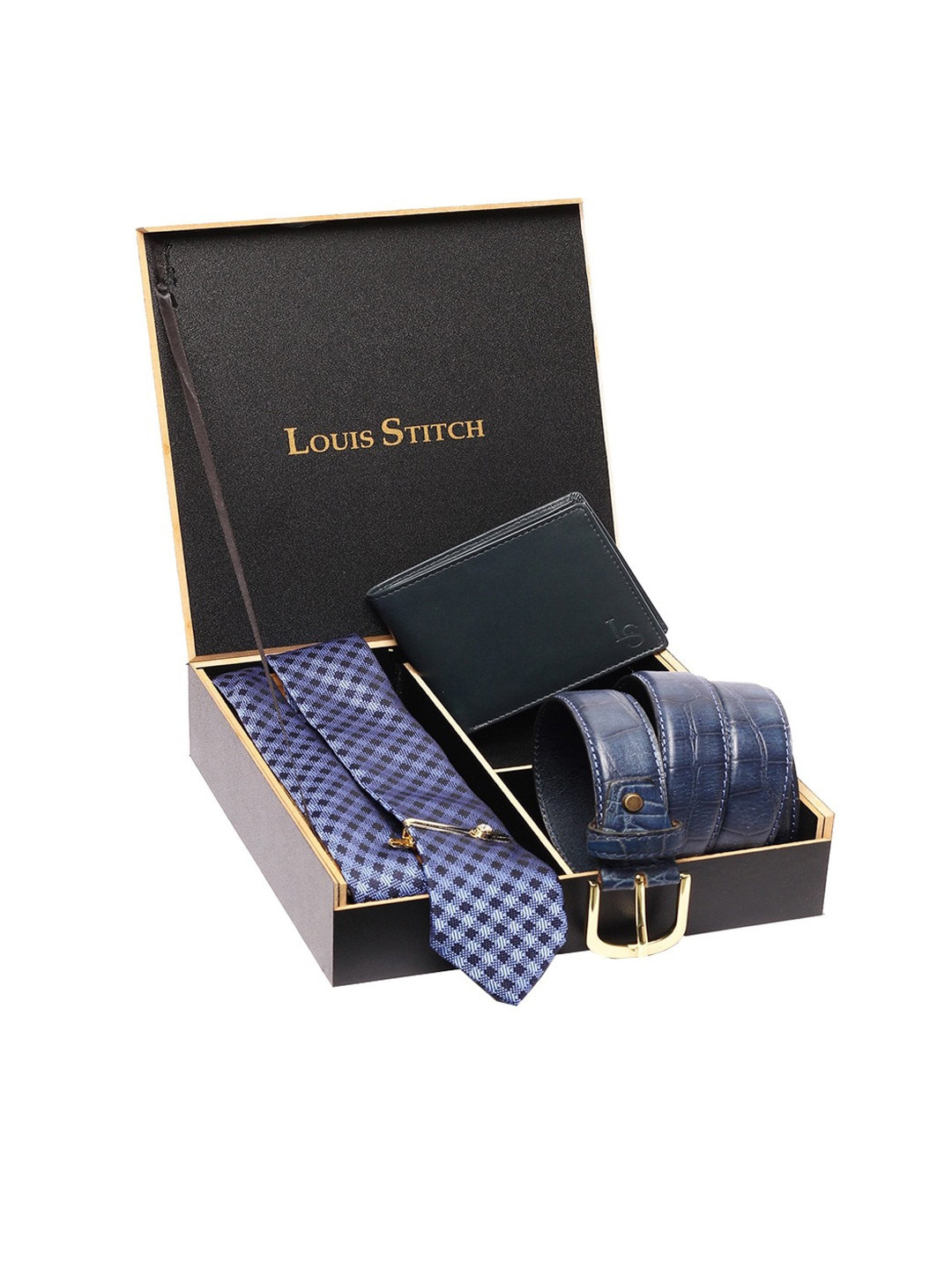 

LOUIS STITCH Men Genuine Italian Leather Accessory Gift Set, Blue