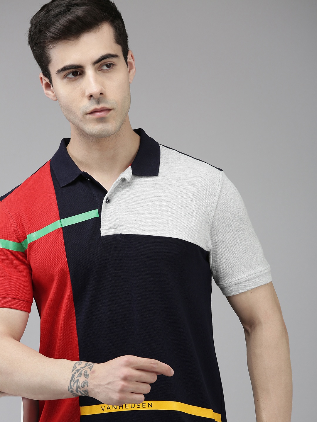 

Van Heusen Sport Colourblocked Polo Collar Pure Cotton T-shirt, Navy blue