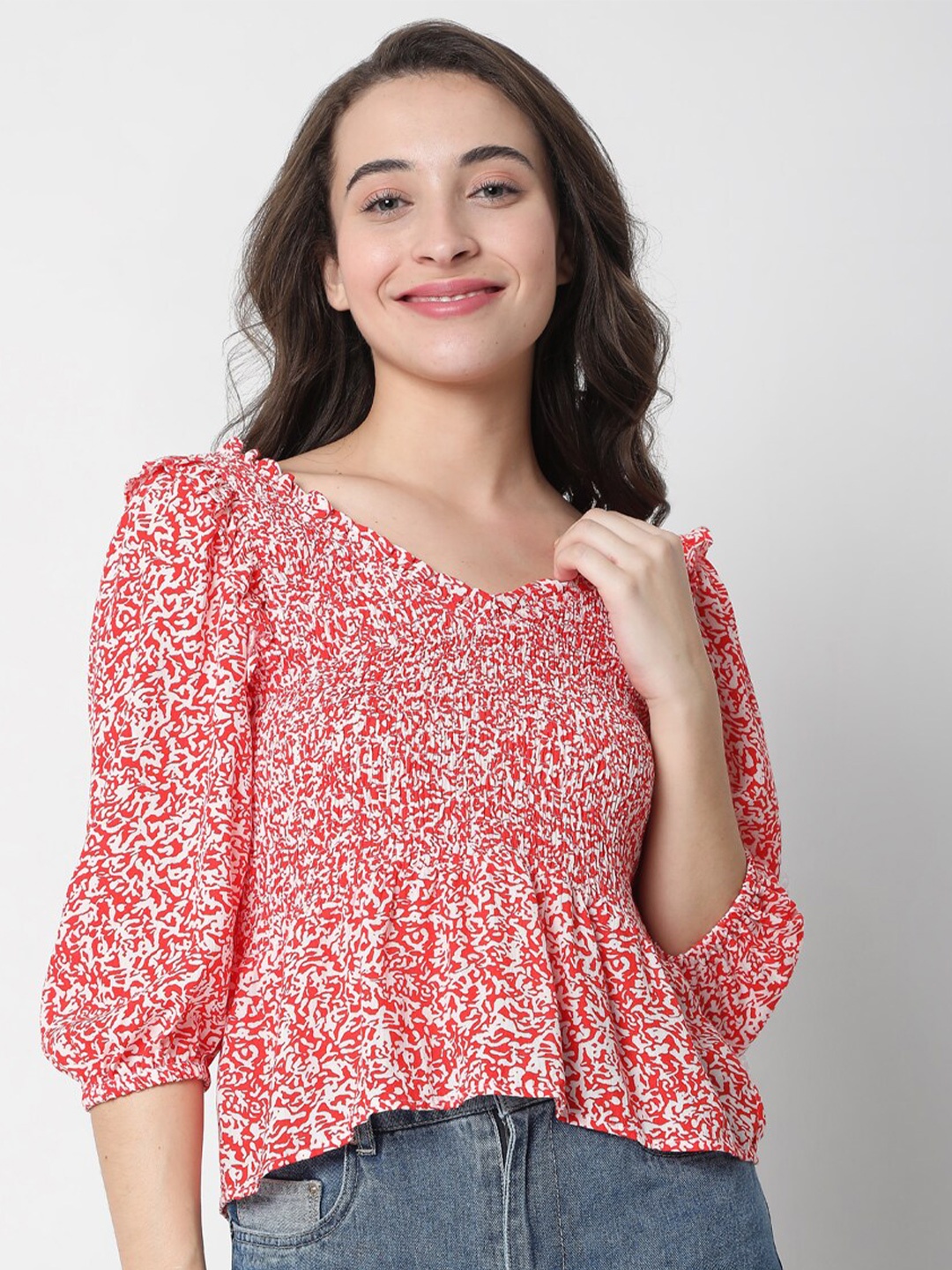 

Vero Moda Floral Printed Puff Sleeve Top, Red