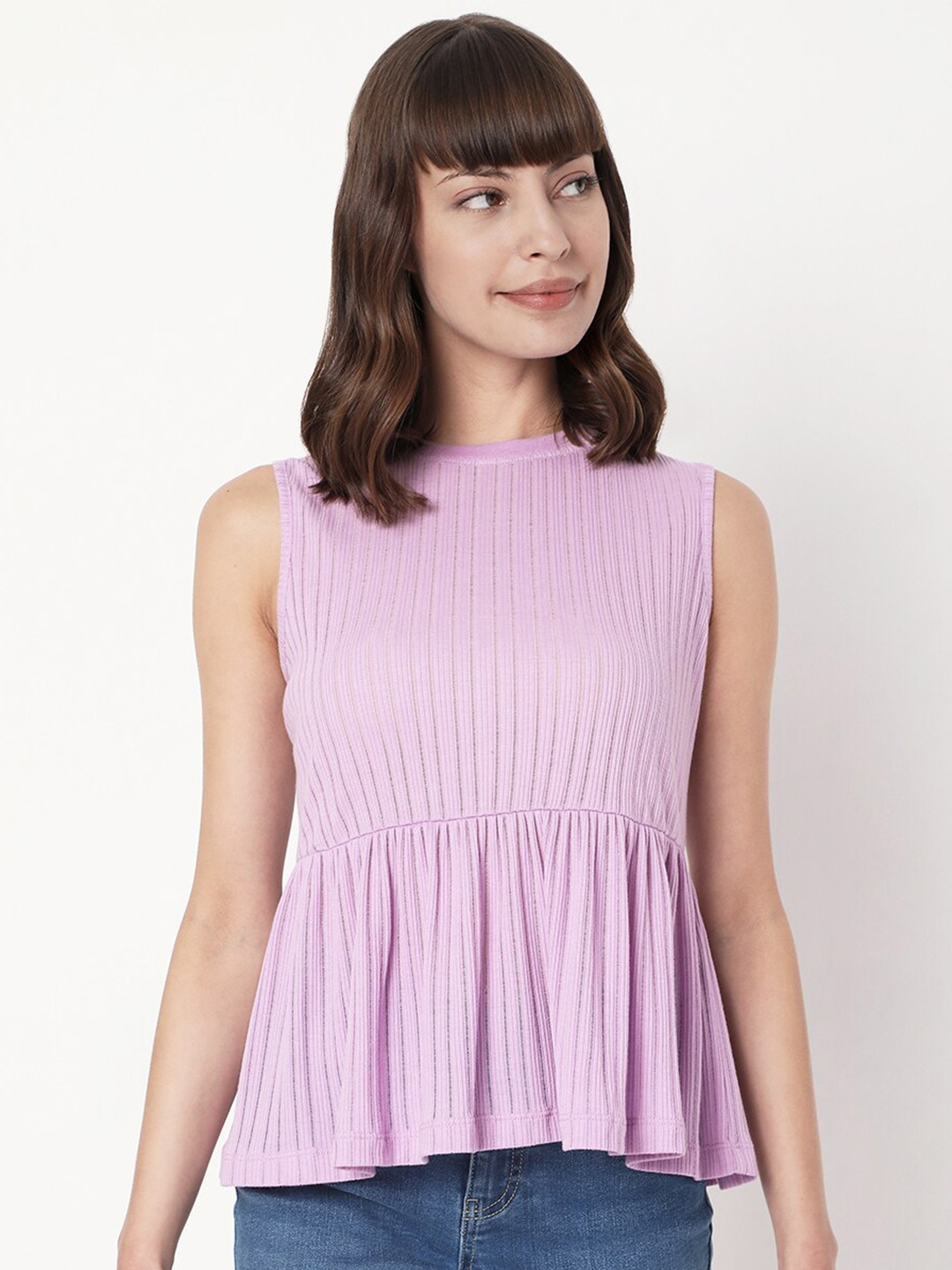 Vero Moda Solid Peplum Top, Purple
