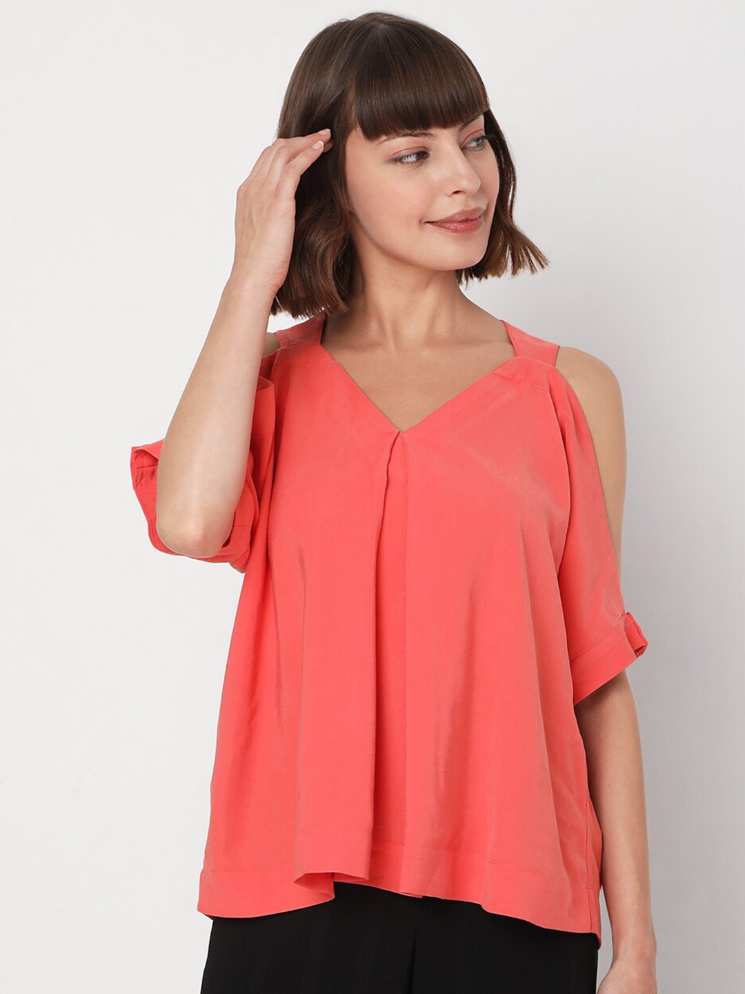 Vero Moda Solid Cold Shoulder Sleeve Top, Pink