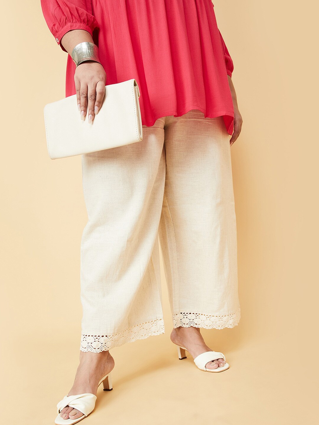 

max Women Straight Cotton Palazzos, Off white