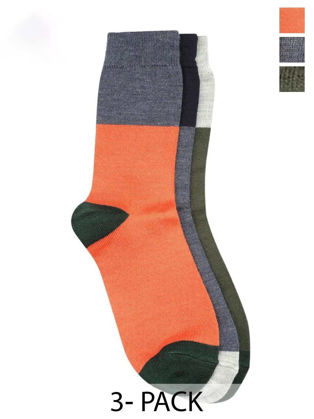 

Kosha Men Pack Of 3 Wool Blend Warm Colourblocked Regular Length Socks, Orange