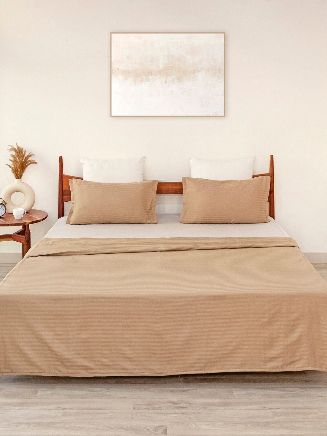 

HOMEMONDE Taupe Striped AC Room Cotton 233 GSM Double Bed Dohar