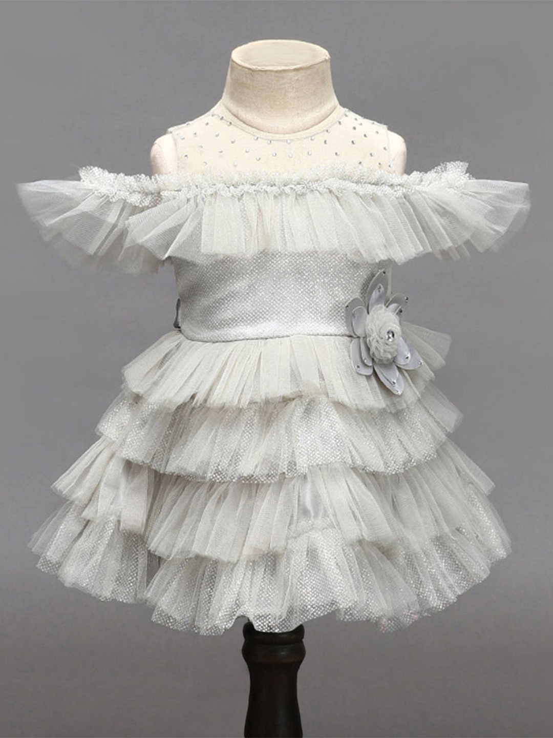 

The Magic Wand Girls Embellished Layered Dress, Grey
