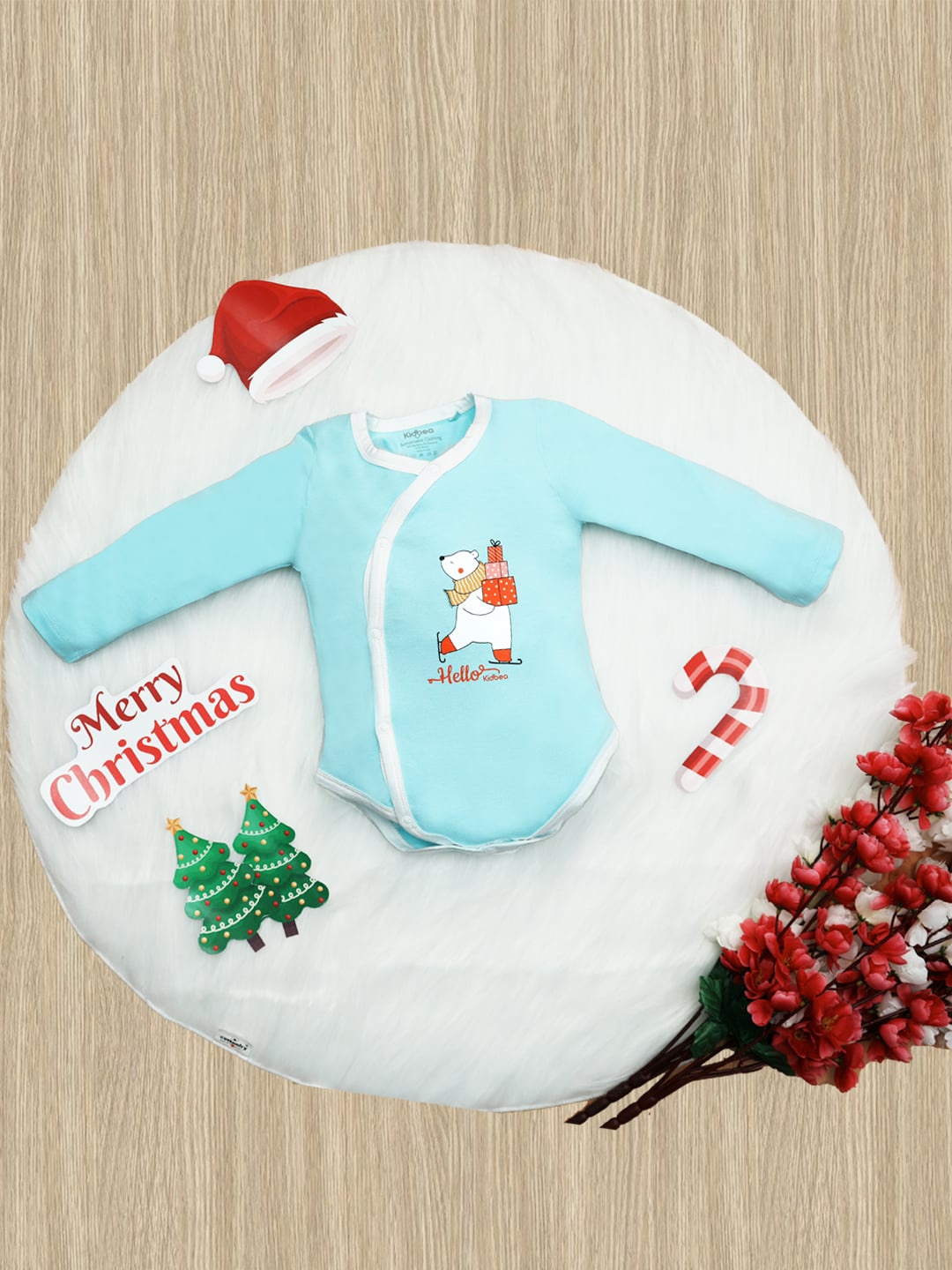 

Kidbea Unisex Kids Blue & White Printed Rompers