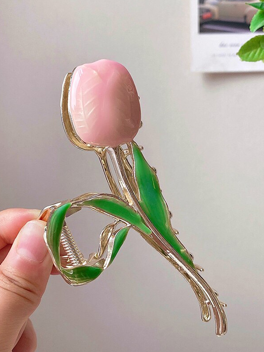 

FIMBUL Women Floral Metal Claw Clip, Pink