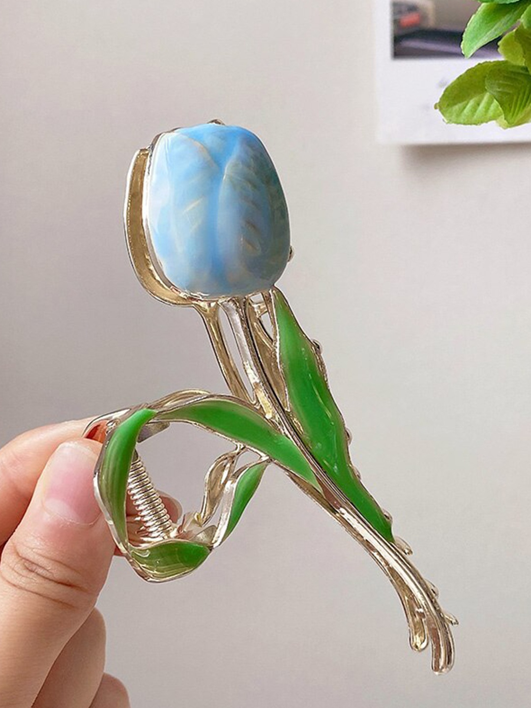 

FIMBUL Women Floral Metal Claw Clip, Turquoise blue