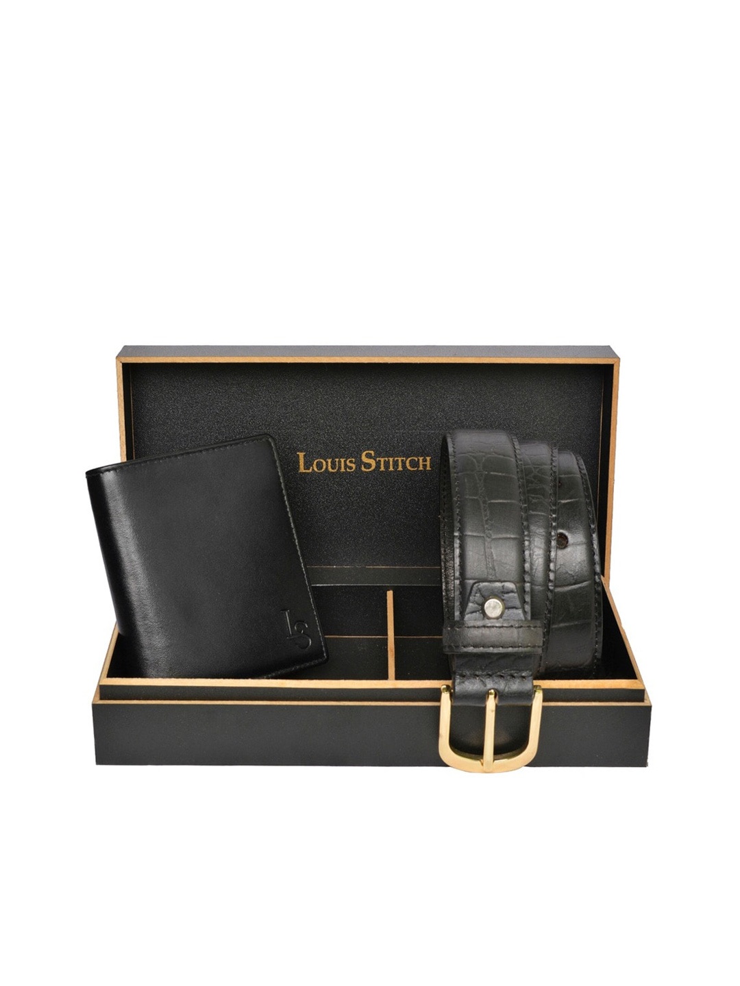 

LOUIS STITCH Men Genuine Leather Accessory Gift Set, Black