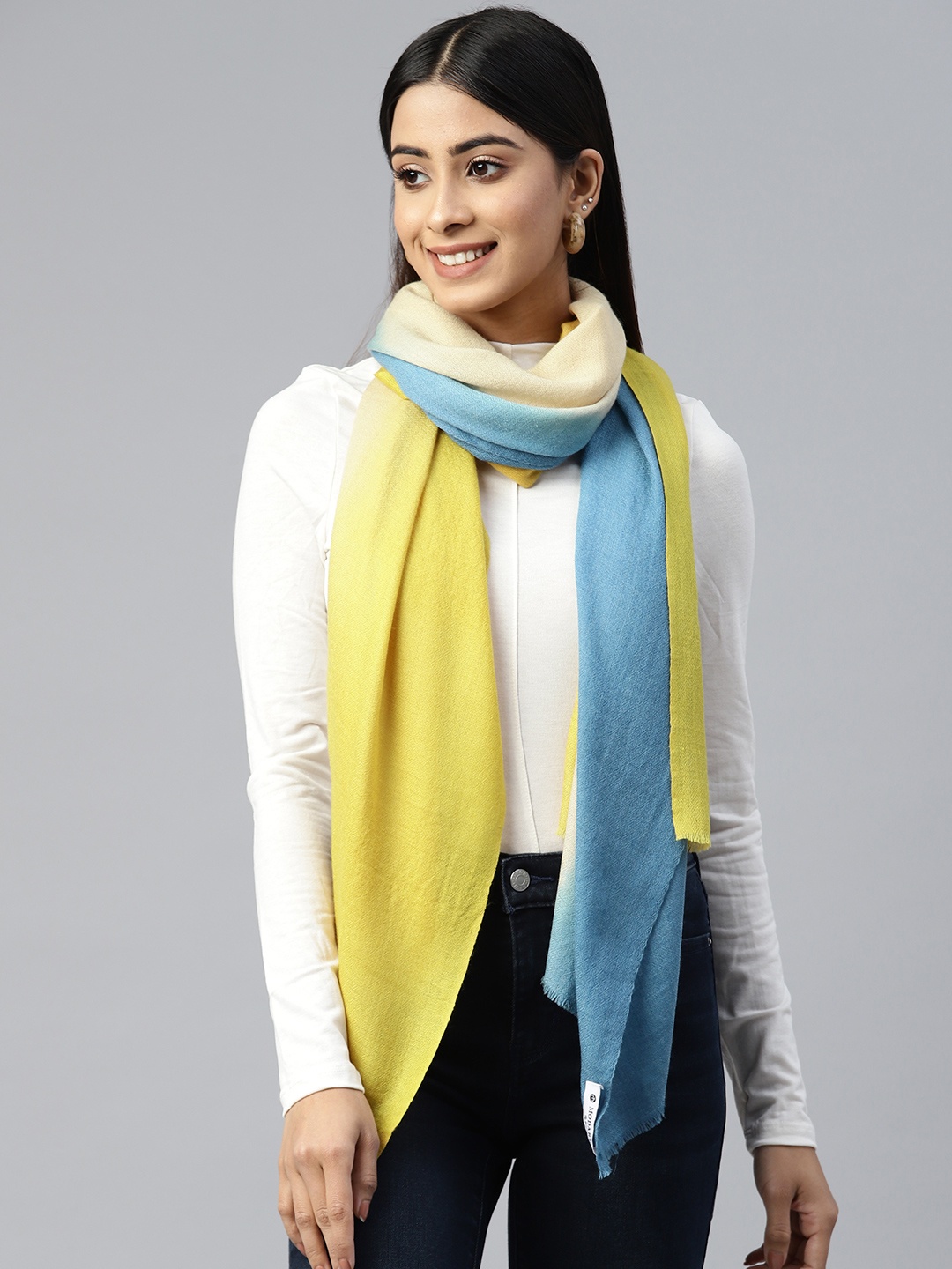 

MODARTA Women Solid Woolen Shawl, Yellow