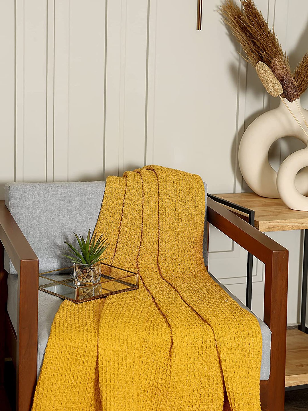

SASHAA WORLD Self Design Pure Cotton Throws, Mustard