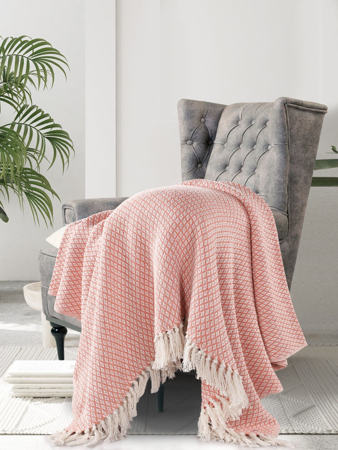 

SASHAA WORLD White Self-Design Pure Cotton Blanket Throws