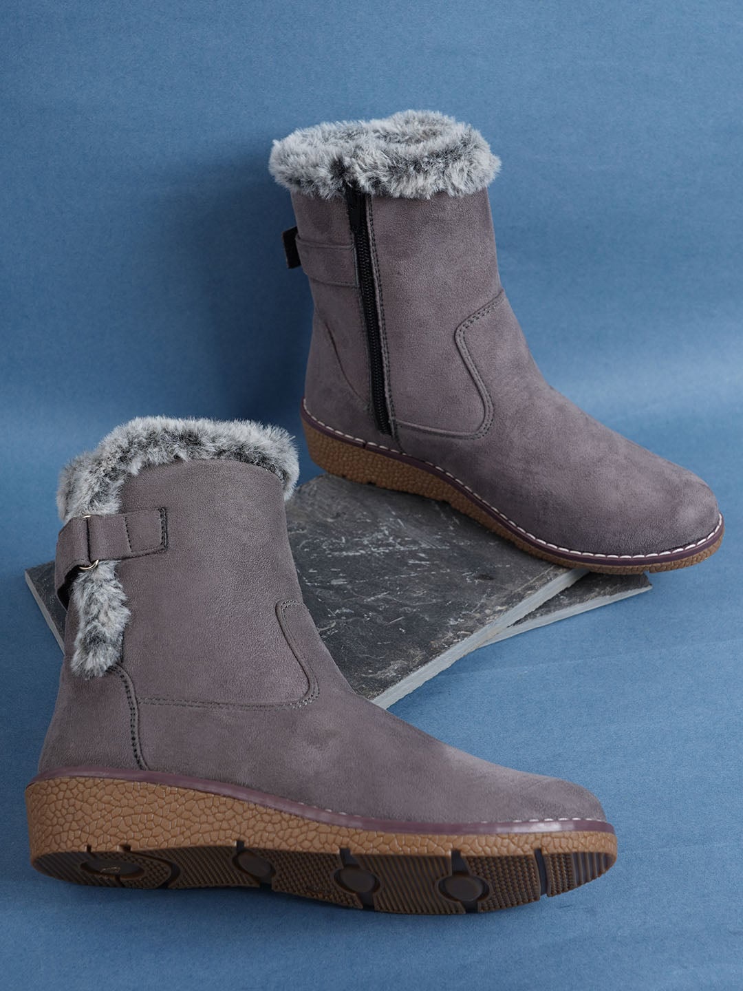 

Walkfree Women Faux Fur Trim Winter Boots, Grey