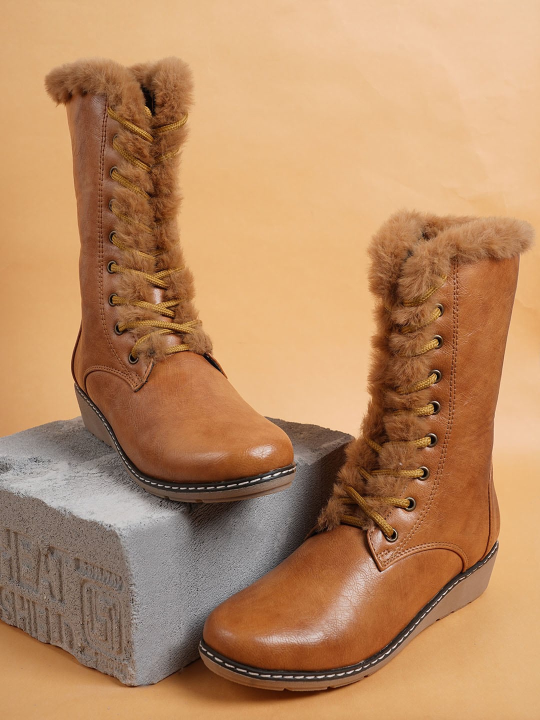

Walkfree Women Faux Fur Trim Winter Boots, Tan