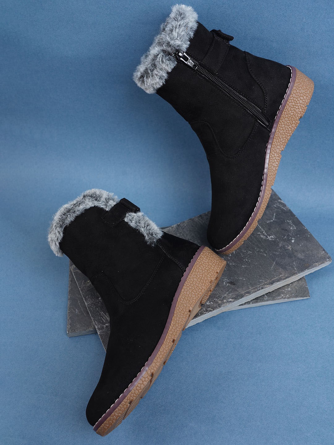 

Walkfree Women Suede Wedge Winter Boots, Black
