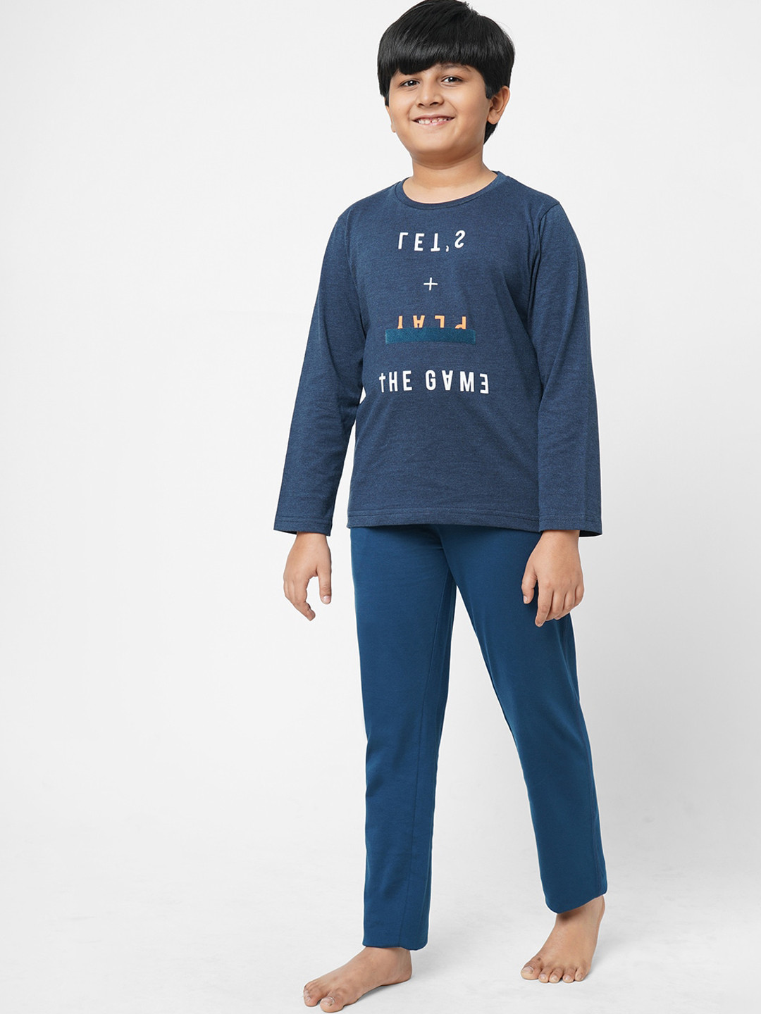 

Sweet Dreams Boys Typography Printed Night suit, Navy blue