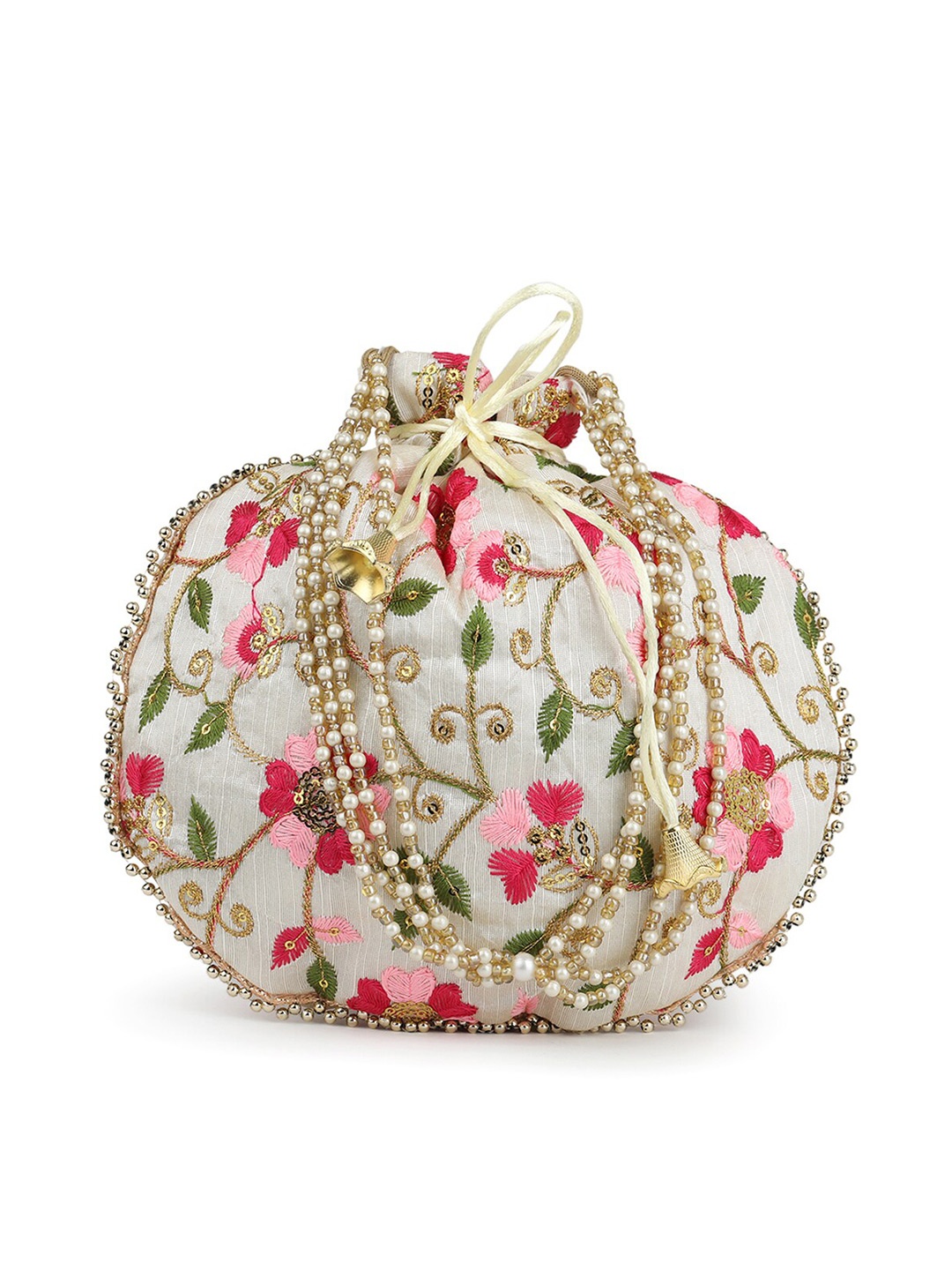 

gaura pakhi Embroidered Potli Clutch, White