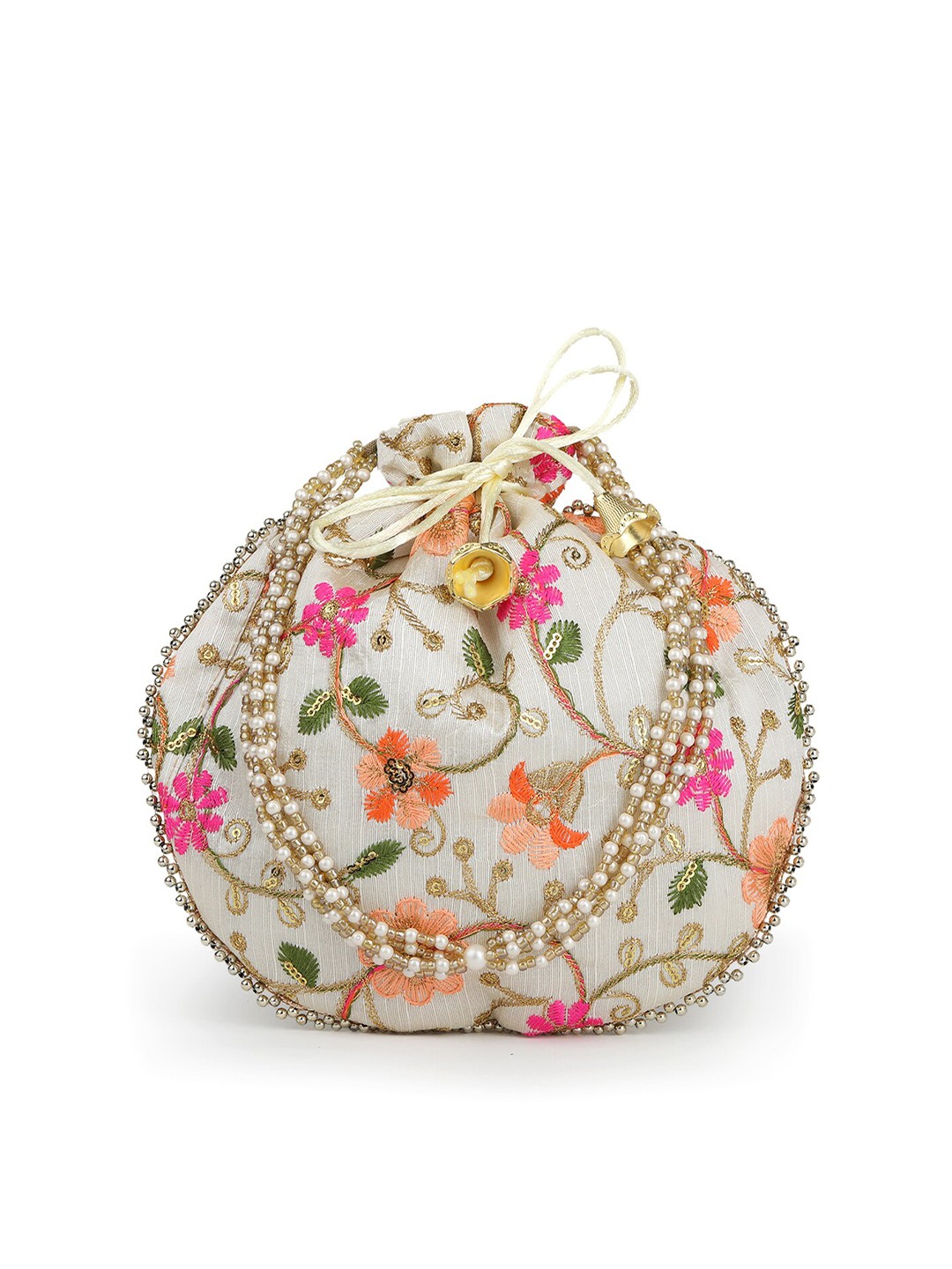 

gaura pakhi Embroidered Potli Clutch, White