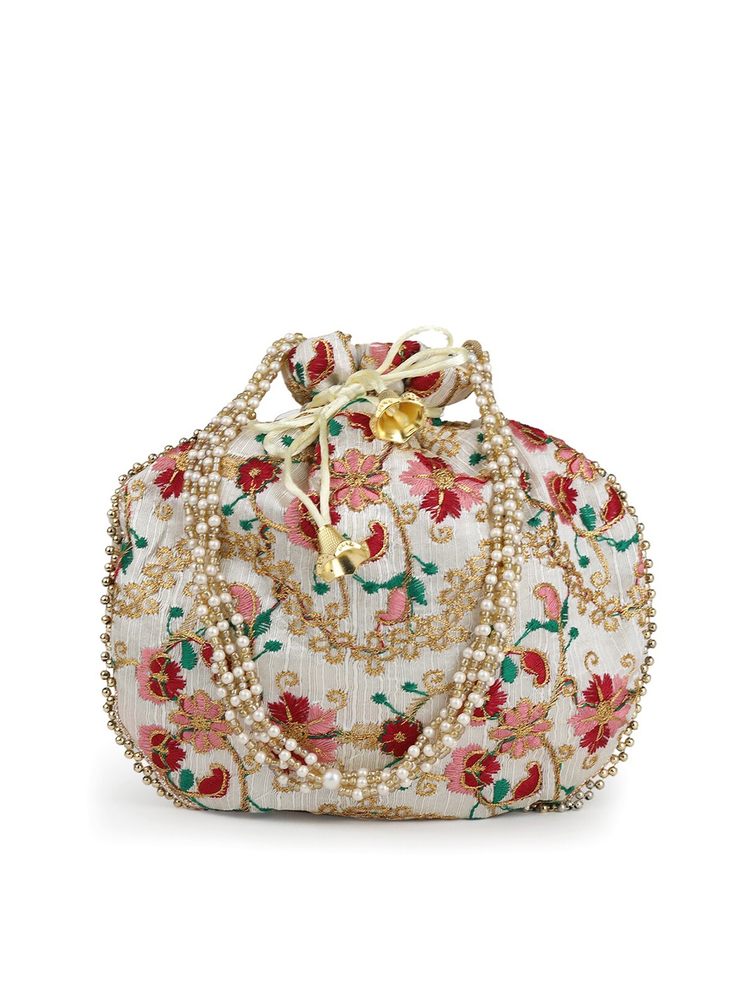 gaura pakhi Embroidered Potli Clutch, White