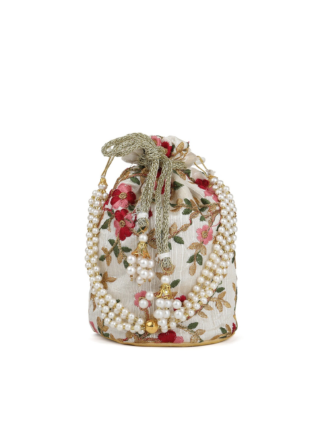 

gaura pakhi Embroidered Potli Clutch, White