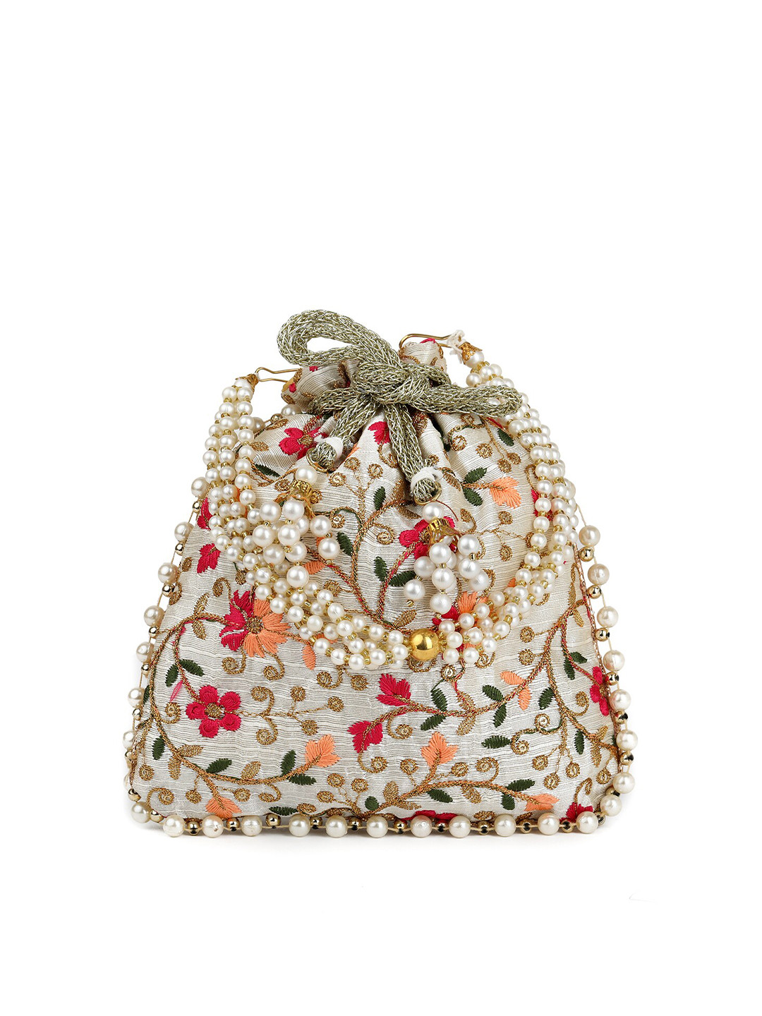 

gaura pakhi Embroidered Potli Clutch, White