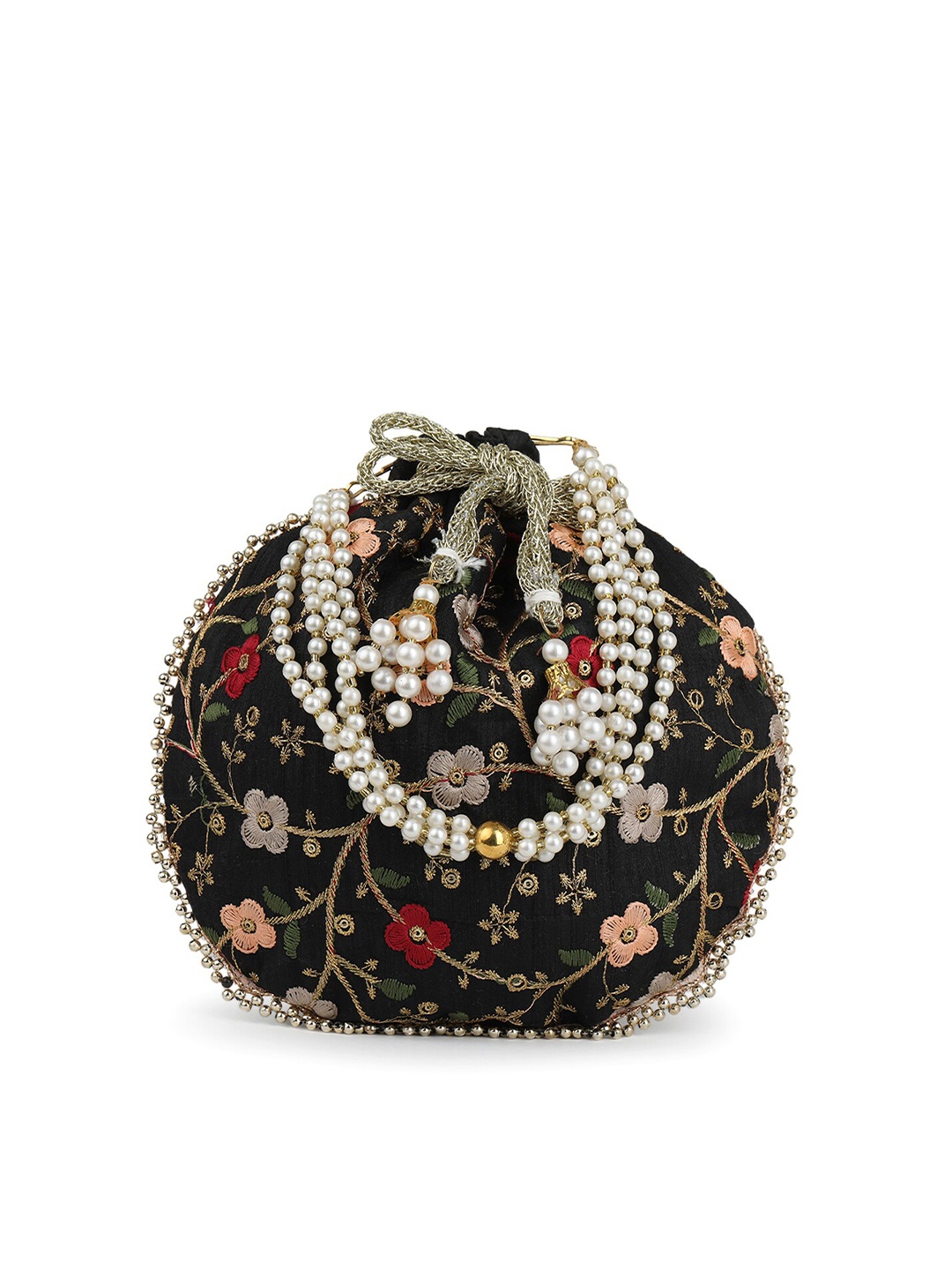 

gaura pakhi Embroidered Potli Clutch, Black