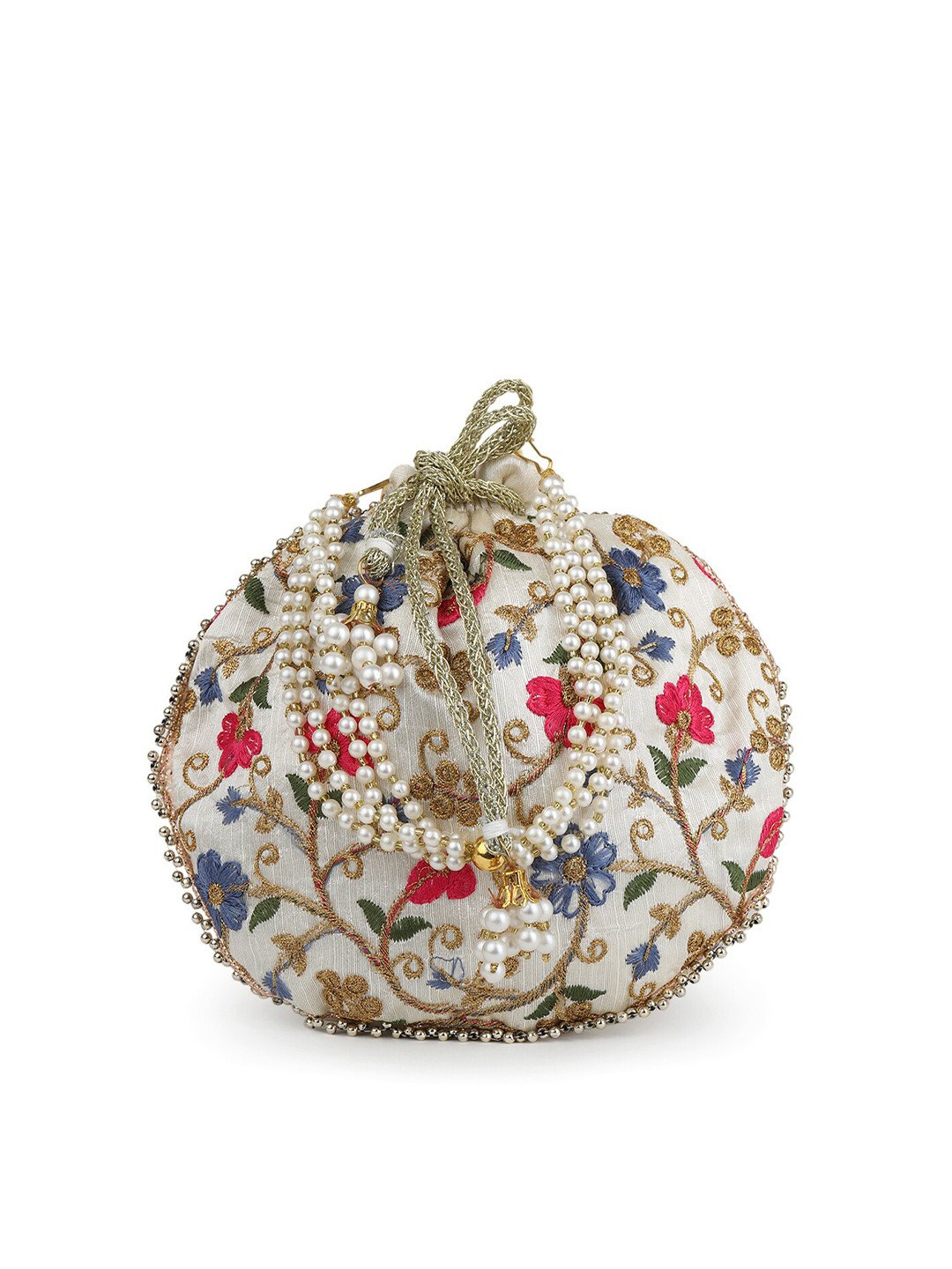

gaura pakhi Embroidered Wrist Loop Potli Clutch, White