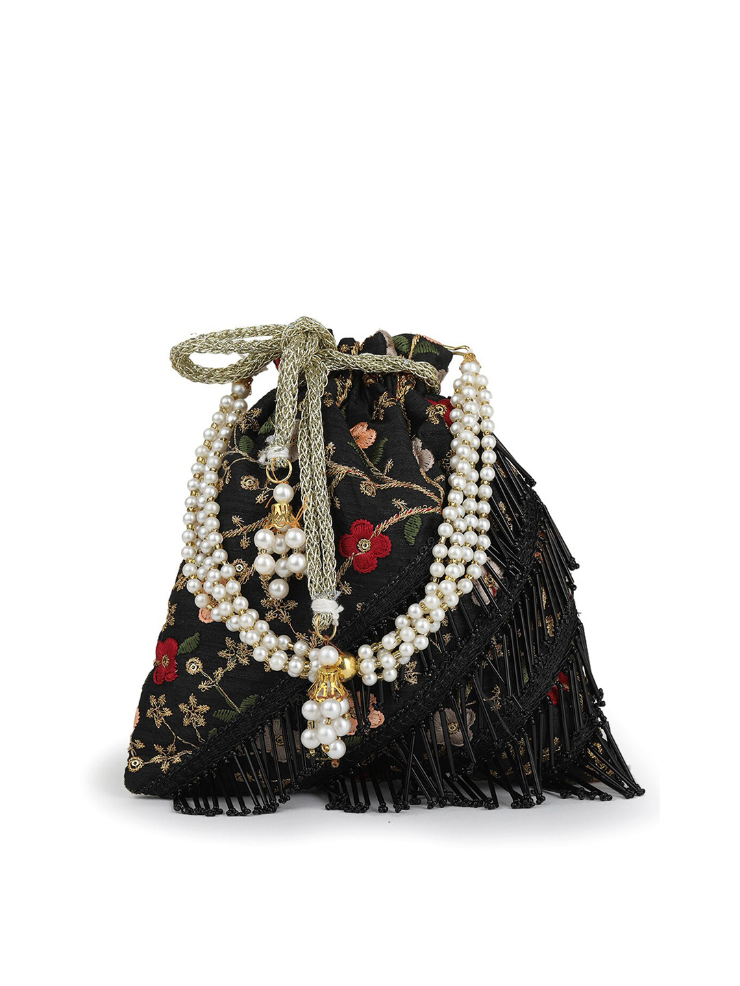 

gaura pakhi Embroidered Potli Clutch, Black
